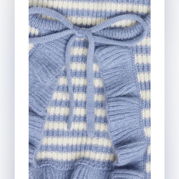 GANNI Striped Ruffled Wool & Cashmere Blend Collar NWT - Picture 6 of 10